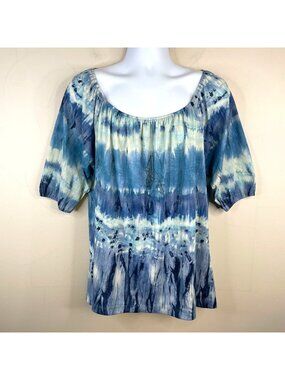Chico's Coastal Beachy Top Womens 3 XLarge Mesh‎ Pullover Vacation Shibori Artsy